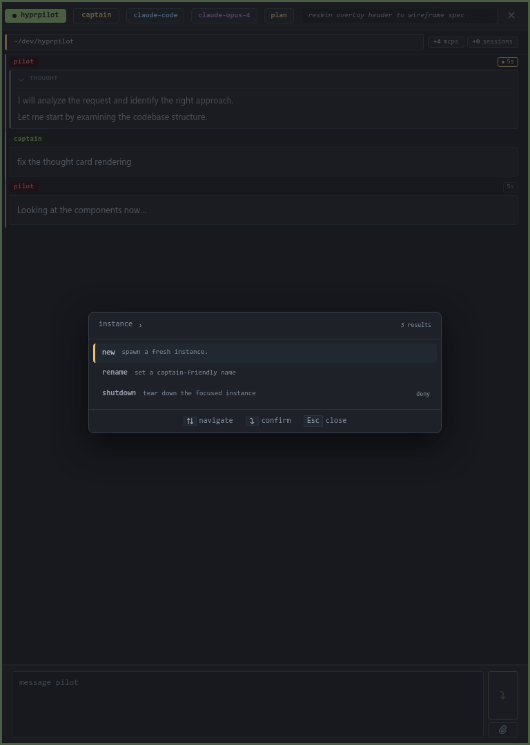instance leaf — new / rename / shutdown actions