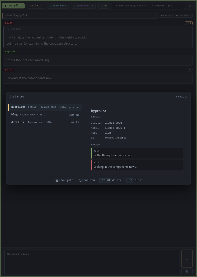 instances leaf — master-detail with 3 live instances